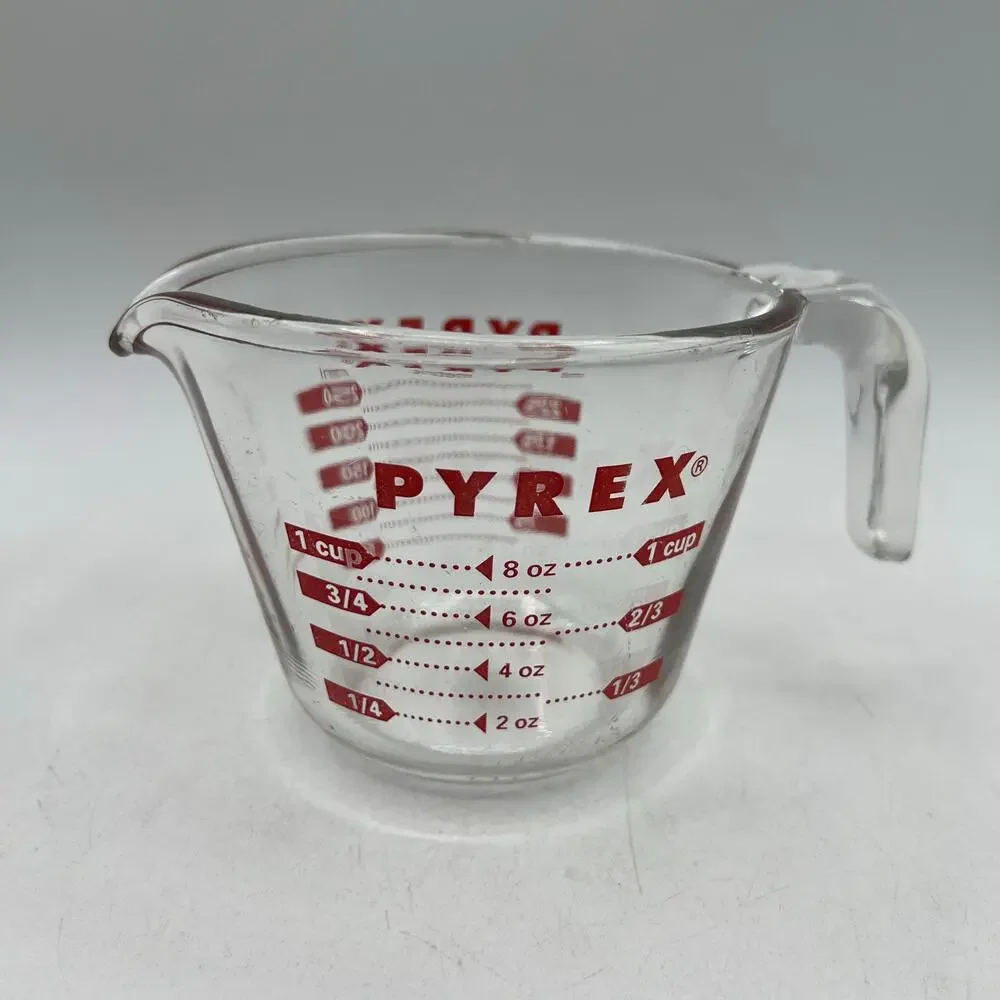 Vintage Pyrex 1 Cup Measuring Cup L Handle Red Lettering Corning USA Glass AS IS